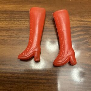 Vintage 60's 70's Thin Plastic Red Lace‎ Up Go Go Boots Barbie